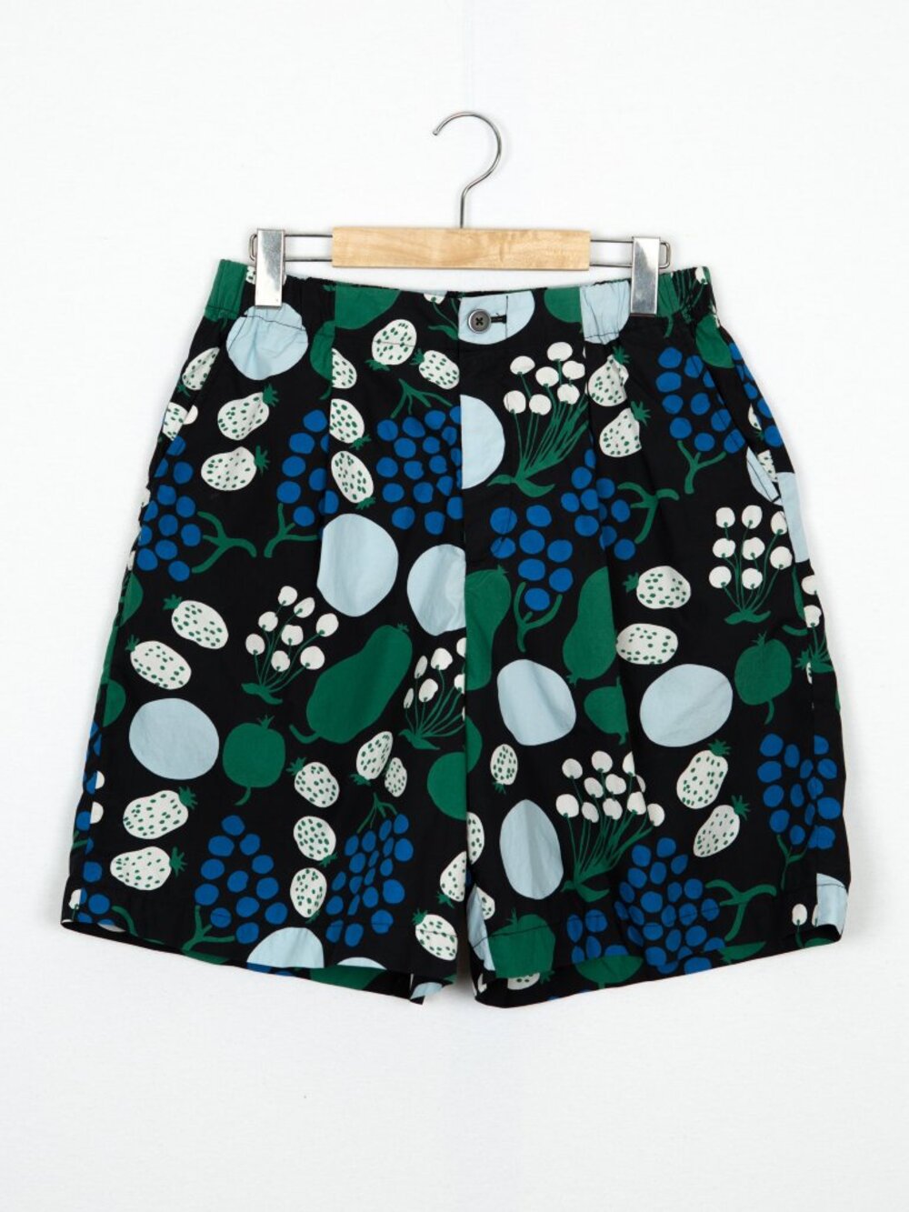 Uniqlo Marimekko Tori Fruit Print Cotton Poplin Shorts Elastic Waist Sz M Pocket